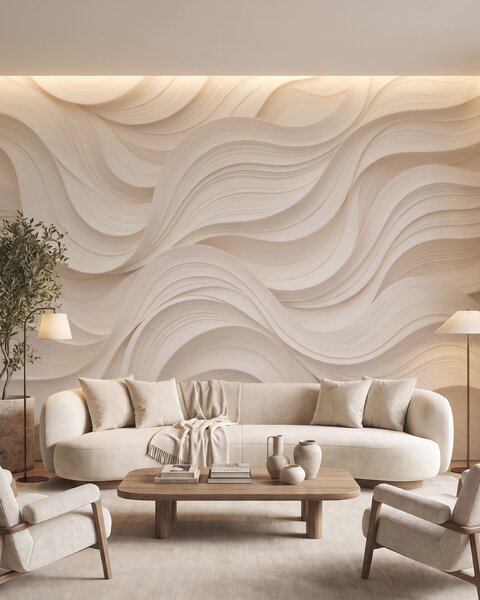 Carta da parati Onde astratte di colore beige in stile 3D, Carta da parati lastrazione, w09957 : Uwalls.it