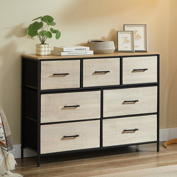 Comodino con 7 cassetti - Mobile contenitore - Ideale per riporre vestiti - Cassetti realizzati con tessuto resistente - Dimensioni: 100x30x75 cm - Colore: nero