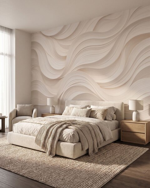 Carta da parati Onde astratte di colore beige in stile 3D, Carta da parati lastrazione, w09957 : Uwalls.it