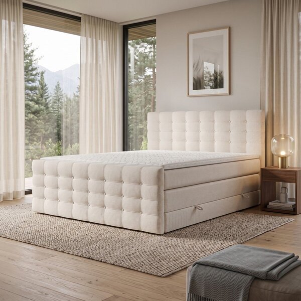 Letto boxspring color crema con contenitore 200x200 cm Blend – Maison de Rêve