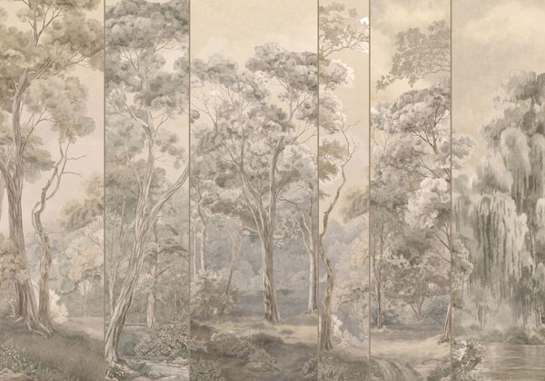 Carta da parati Una foresta panoramica con alberi altissimi dai toni tenui e caldi, Carta da parati Buffer, w05811 : Uwalls.it