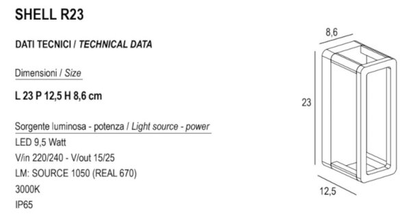 Applique classico promoingross shell r23 ru led ip65 alluminio metacrilato - Promoingross