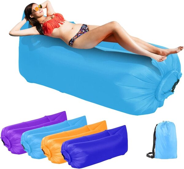 Divano gonfiabile ad aria - Sedia gonfiabile portatile - Ideale per il relax all'aperto - Poggiatesta ergonomico - 235 x 72 cm - Blu