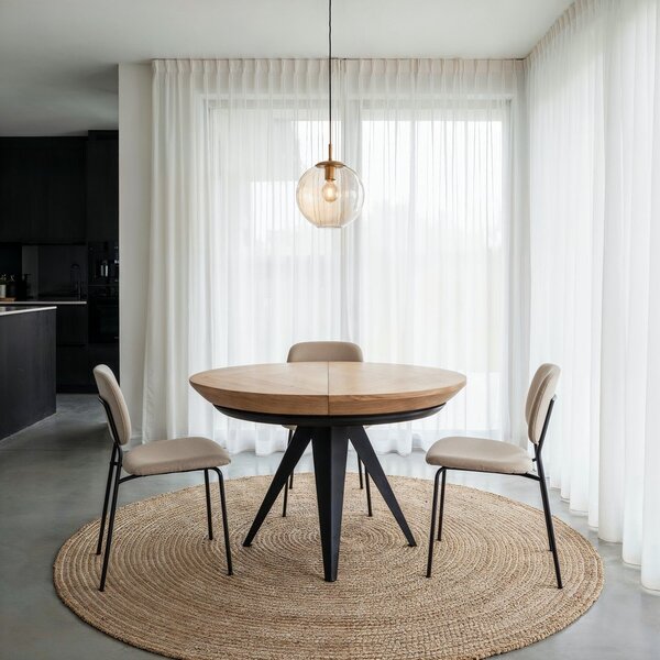 Tavolo da pranzo rotondo con piano effetto rovere allungabile con estensione ø 120 cm Magnus – Windsor & Co Sofas