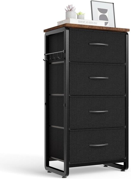 Mobiletto contenitore con cassetti - Comodino compatto - Organizzazione del soggiorno - Struttura in metallo robusta - Altezza 82 cm - Colore nero