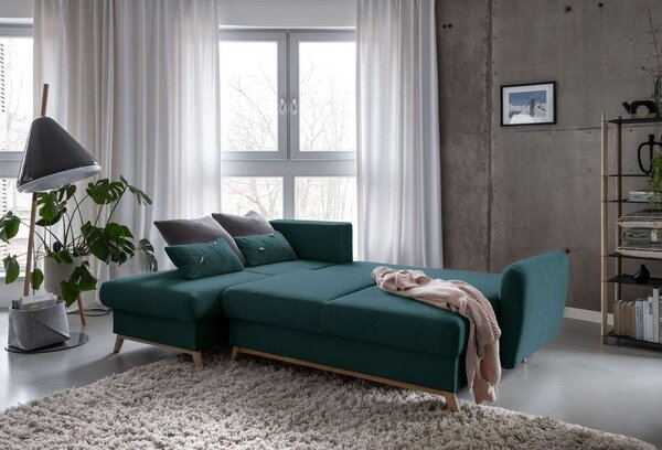Divano letto angolare turchese, angolo sinistro Scandic Lagom - Miuform