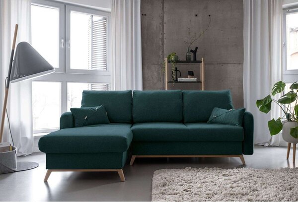 Divano letto angolare turchese, angolo sinistro Scandic Lagom - Miuform