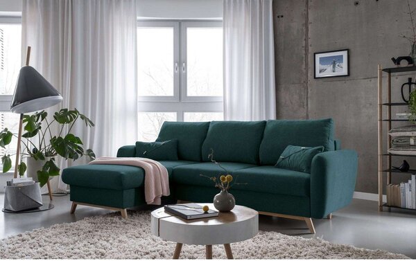 Divano letto angolare turchese, angolo sinistro Scandic Lagom - Miuform