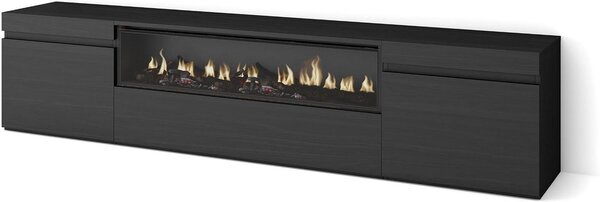 Mobile TV - Armadio contenitore - Arredamento soggiorno - Camino elettrico - 200 x 45 x 35 cm - Nero