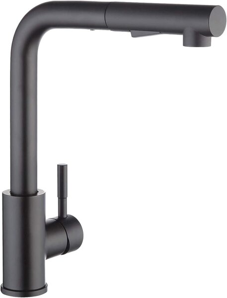 Rubinetto da cucina ad alta pressione, colore nero opaco, con doccetta estraibile, girevole a 360° e dotato di due tipi di getto d'acqua