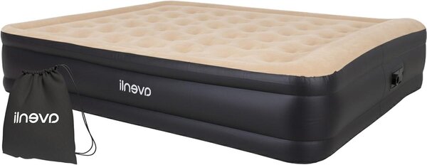 Letto gonfiabile - Letto ad aria - Per un riposo confortevole - Pompa integrata - 203x157x47 cm - Beige e nero