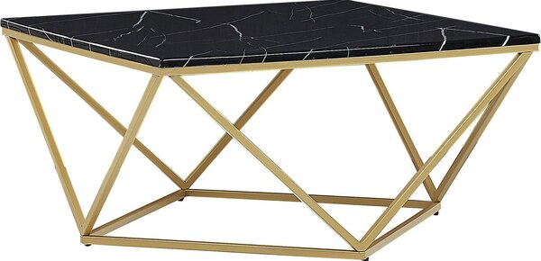 Tavolino da caffè BELIANI in MDF nero effetto marmo quadrato 80 x 80 cm con struttura in metallo dorato stile glamour salotto