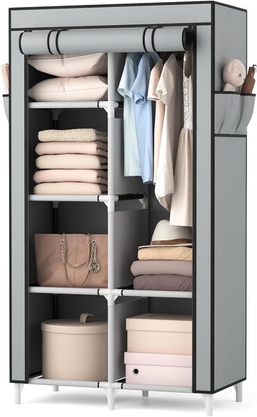 Armadio portatile in tessuto - Contenitore portatile - Organizzatore per abbigliamento - Ampio spazio interno - 84 x 42 x 162 cm - Nero