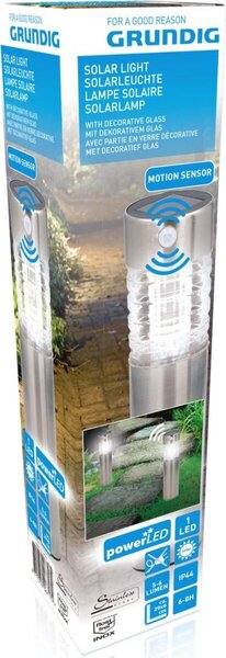 Lampada da giardino LED solare Grundig, in acciaio inox, con rilevatore di movimento
