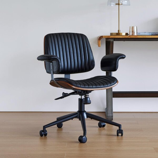 Sedia da ufficio in pelle, ergonomica, girevole, ideale per ufficio o come poltrona per dirigenti, con altezza regolabile e braccioli, colore nero
