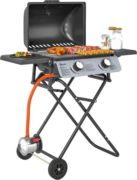 Griglia a gas su carrello - Griglia per balcone - Cucina all'aperto - Design pieghevole a valigia - 101 x 50 x 102 cm - Nero