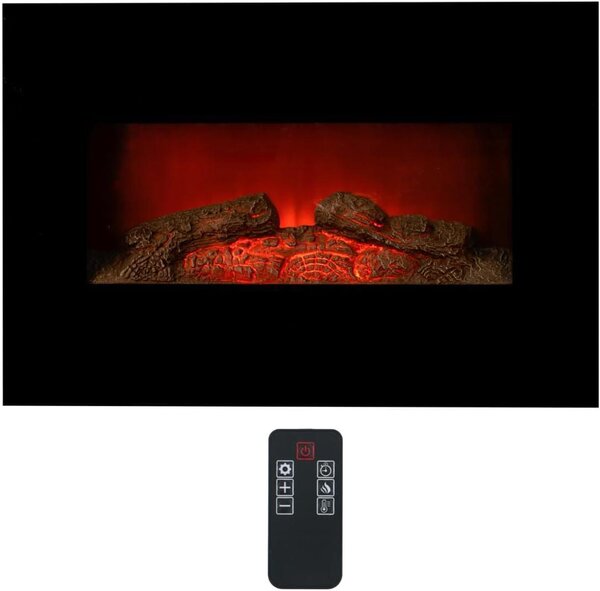Camino elettrico da parete - Riscaldamento - Crea un'atmosfera accogliente - Sensore di apertura finestra - 66 x 13 x 46 cm - Nero