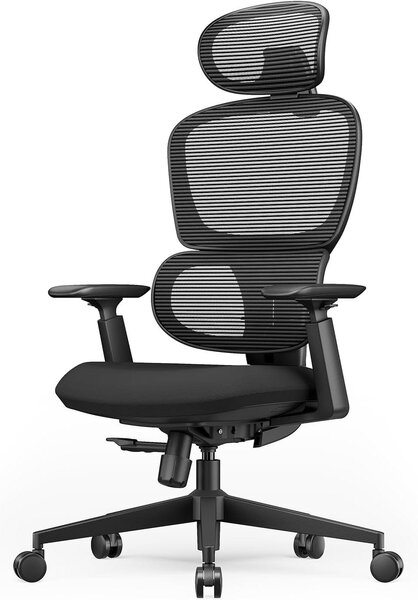 Sedia da ufficio ergonomica con schienale, profondità della seduta e poggiatesta regolabili, colore nero