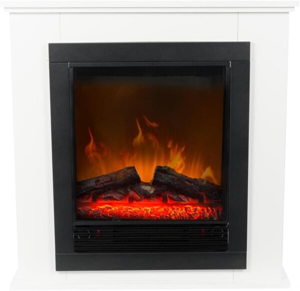 Camino elettrico a parete - Camino con rivestimento - Riscaldamento per la zona giorno - Effetto fiamma realistico - 70 x 71 cm - Bianco