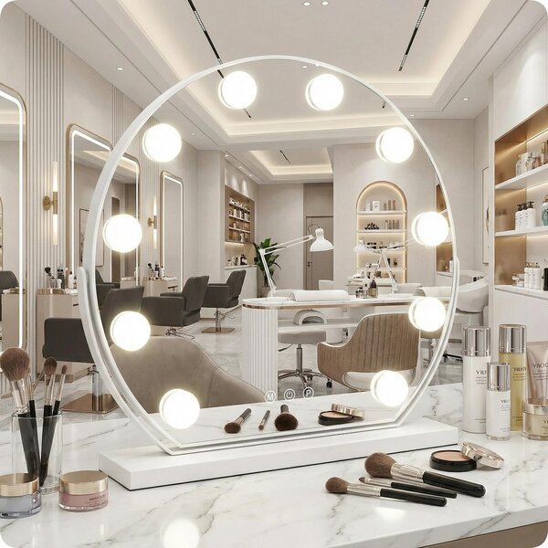 Specchio da trucco bianco 60 cm con 10 LED e colore della luce
