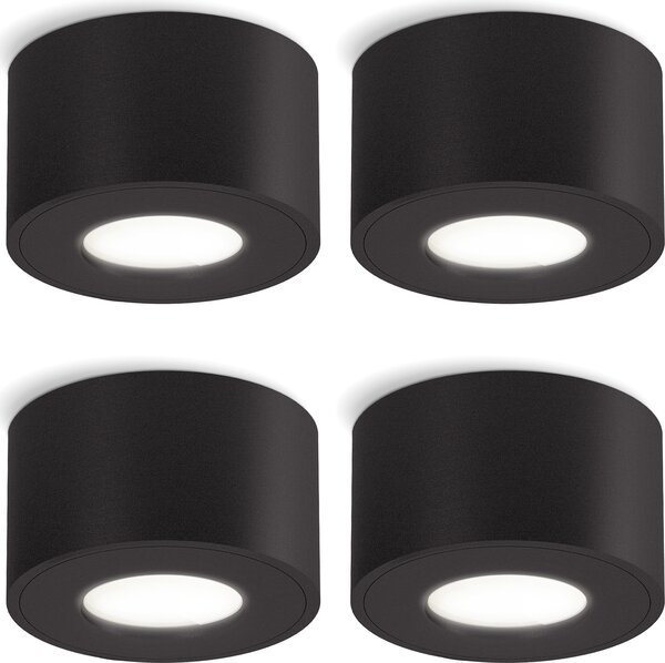SSC-LUXon 4 pezzi CELI-1 Spot da soffitto IP44 Dimmerabile senza dimmer nero con LED bianco neutro 4W 230V (ampio angolo di emissione)