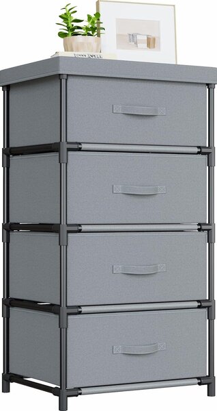 Comodino contenitore - Mobiletto con 4 cassetti - Organizzazione della camera da letto - Struttura in acciaio robusta - Dimensioni: 335" x 1733" x 134" - Grigio