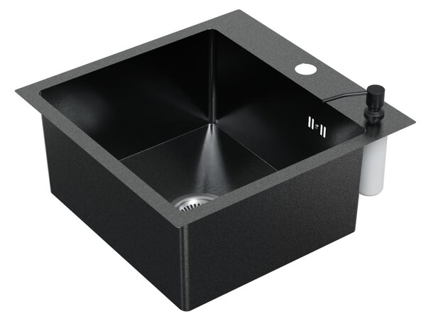 HAGO24 Lavello da incasso 45x45 cm in acciaio inossidabile per cucina, lavello angolare, set di scarico, insonorizzazione, universale, antracite, dispenser di sapone