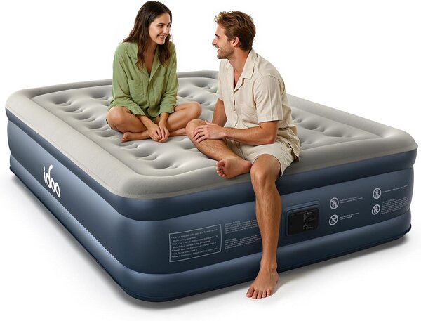 Letto gonfiabile - Letto ad aria - Ideale per ospiti - Autogonfiante - 203 x 152 x 46 cm - Blu e grigio