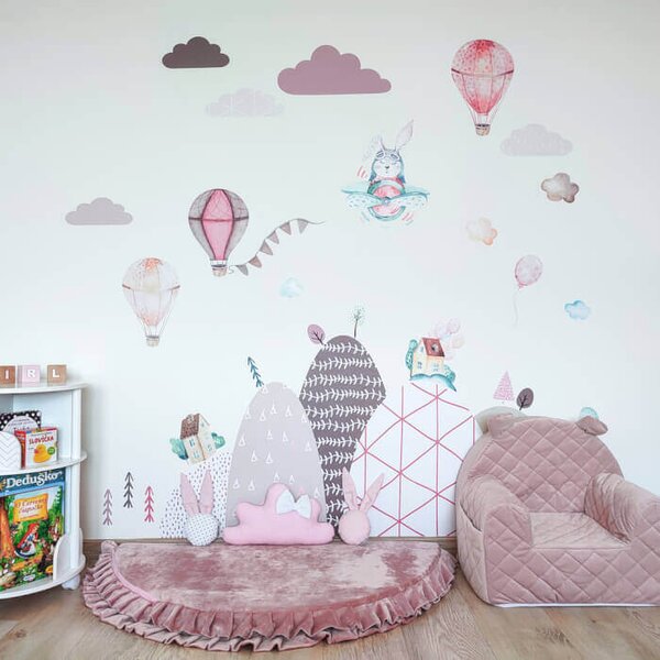 Adesivi Mongolfiere rosa con il nome del bambino