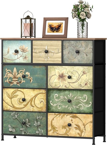 Mobiletto contenitore con 9 cassetti - Comodino portaoggetti - Organizzazione del soggiorno - Stile industriale - 99 x 30 x 100 cm