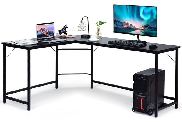 Costway Scrivania ad angolo a forma L per ufficio, Tavolo ampio per computer in legno da casa 168x125x74cm Nero