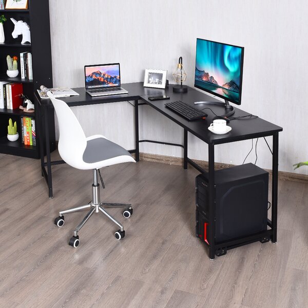 Costway Scrivania ad angolo a forma L per ufficio, Tavolo ampio per computer in legno da casa 168x125x74cm Nero