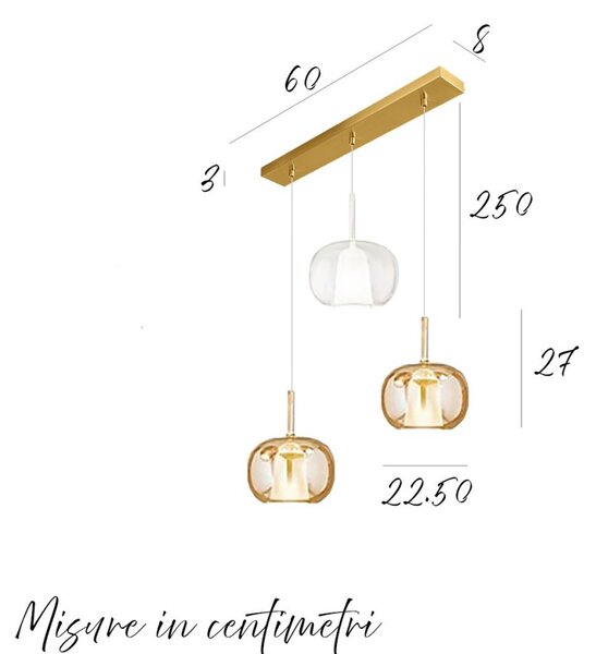 Lampadario perenz illumina rain s3 br ob 8034 8248 am tr e27 led vetro base ottone brunito - Perenz