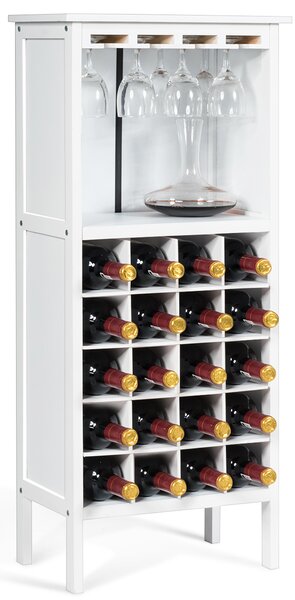 Costway Cantinetta portabottiglie in legno, Scaffale di vino con porta calici per 20 bottiglie 42x24,5x96cm Bianco