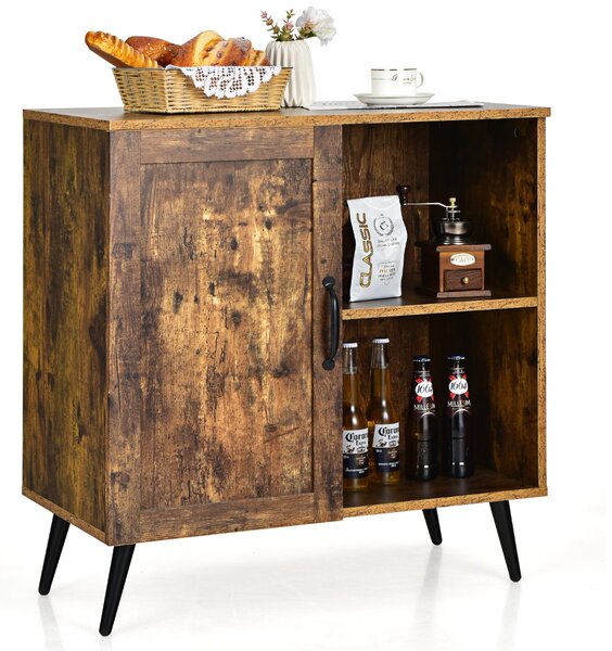 Costway Armadio in legno con anta singola e ripiani regolabili, Credenza dispensa per cucina salone Marrone rustico