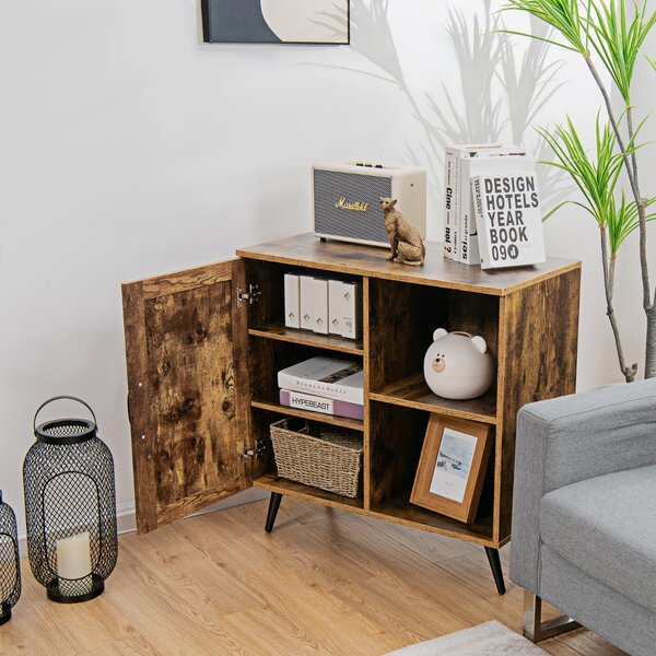 Costway Armadio in legno con anta singola e ripiani regolabili, Credenza dispensa per cucina salone Marrone rustico