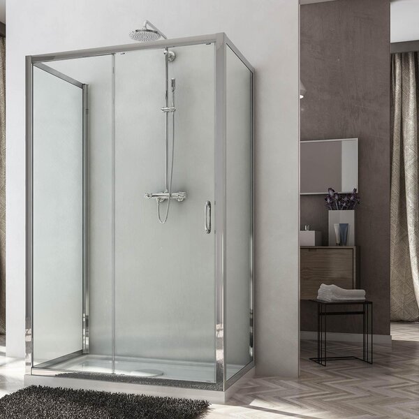 Box Doccia 3 Lati 70x100x70 cm 1 anta Scorrevole in Cristallo trasparente 6mm H185 Fosterberg Kolding Trio