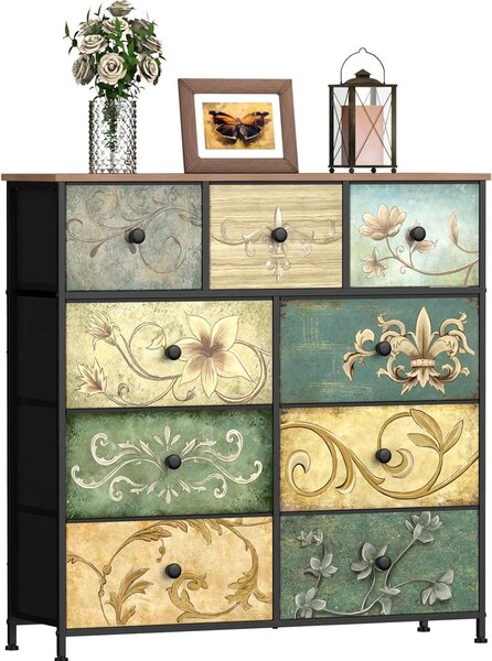 Mobiletto contenitore con 9 cassetti - Comodino portaoggetti - Organizzazione del soggiorno - Stile industriale - 99 x 30 x 100 cm