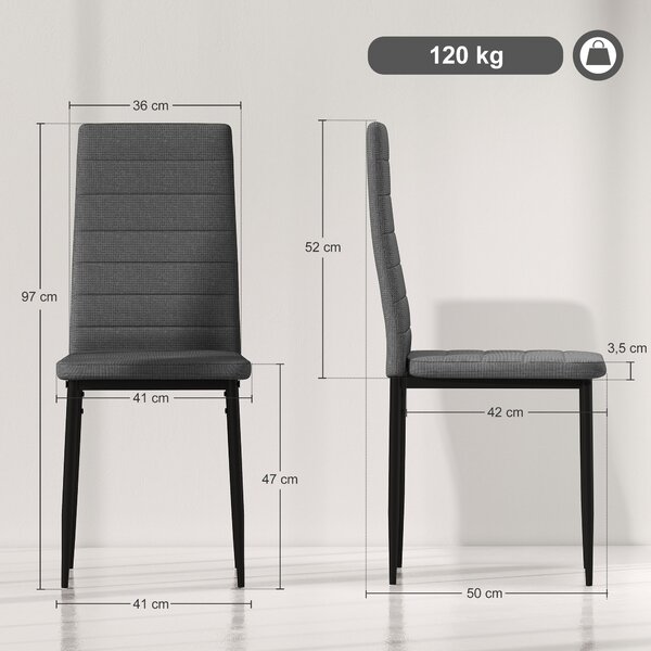 HOMCOM Set 6 Sedie Imbottite per Soggiorno o Sala da Pranzo, Sedie da Cucina Moderne, in Acciaio e Tessuto Grigio | Aosom Italy