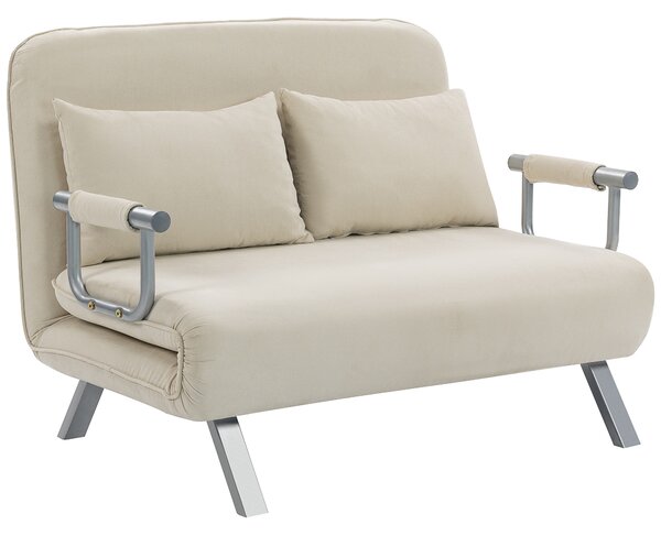 HOMCOM Divano letto 2 posti con schienale regolabile e 2 cuscini, rivestimento in tessuto effetto scamosciato, Beige | Aosom Italy