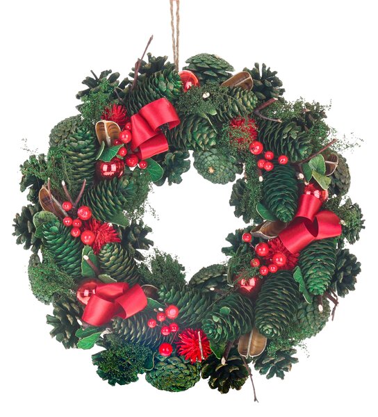 Set 2 Corone Natalizie con Fiocchi Ø25 cm Verde