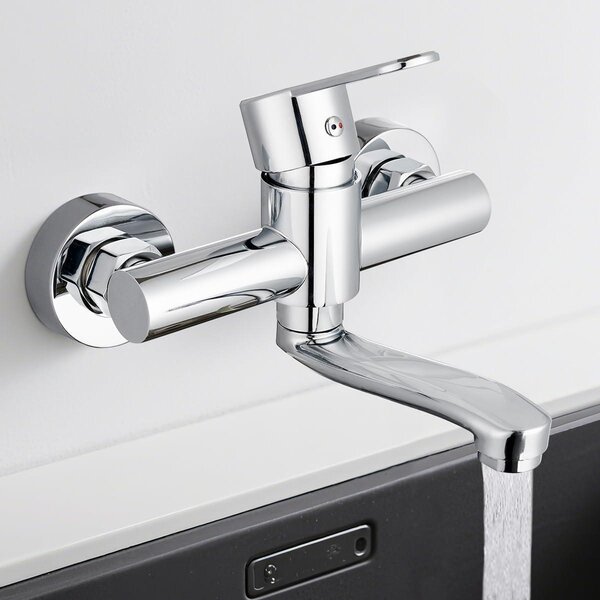 Rubinetto da cucina – Miscelatore in acciaio inossidabile – Installazione idraulica – Rotazione a 360 gradi – Braccio girevole da 15 cm – Cromato