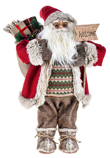 Babbo Natale con Scrtta Merry Christmas H45 cm Rosso/Marrone