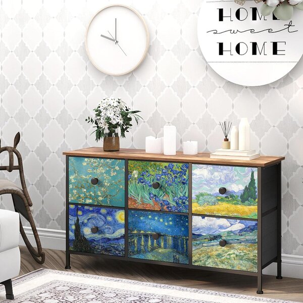 Mobiletto contenitore con 6 cassetti - Armadio contenitore/comodino - Organizzazione degli spazi - Motivo Van Gogh - 99 x 55 cm - Marrone