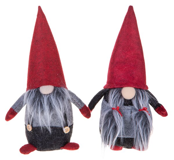 Set 2 Elfi H23,5 cm in Tessuto Rosso/Grigio