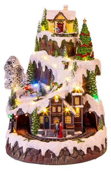 Villaggio con Albero di Natale Musica e Movimento 43 cm in Resina