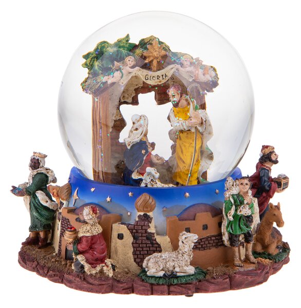 Natività con Sfera in Vetro musica e movimento 16,5 cm in Resina