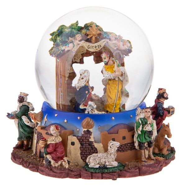 Natività con Sfera in Vetro musica e movimento 16,5 cm in Resina