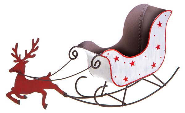 Set 2 Slitte con Renna 28,5 cm in Metallo Rosso/Oro