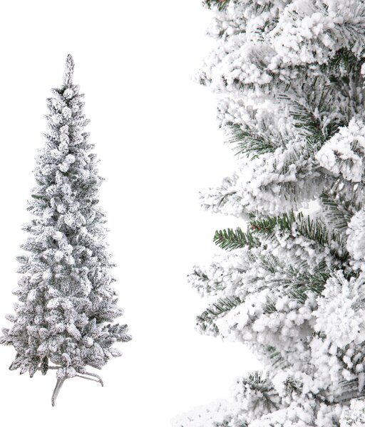 Albero di Natale Artificiale H180 cm Abete Douglas Slim con Neve 465 Tips Verde